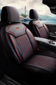 Калъфи за седалки PRAG черно-червени за MITSUBISHI SPACE STAR - стилни и издръжливи калъфи за кола, лесен монтаж