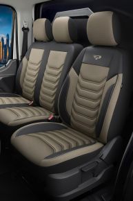 Точни калъфи Florida бежово-черни | Плат + Еко кожа | Peugeot Expert (2016–2025)