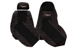 Калъфи за седалки по мярка ELEGANCE Q за SCANIA P (01.2005-12.2016) - регулируем подглавник на пътника - черно-червени