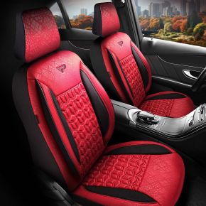 Комплект текстилни калъфи Senegal в червено-черно с модерни шевове, съвместими с DAIHATSU SIRION