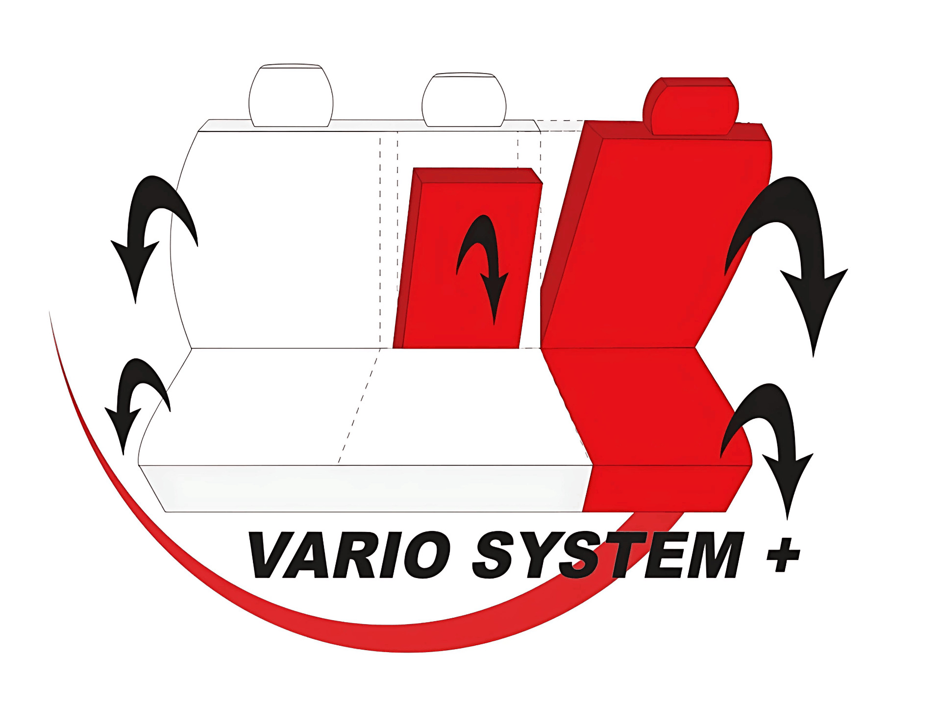 Схема на работа на системата Vario+ за делими задни седалки